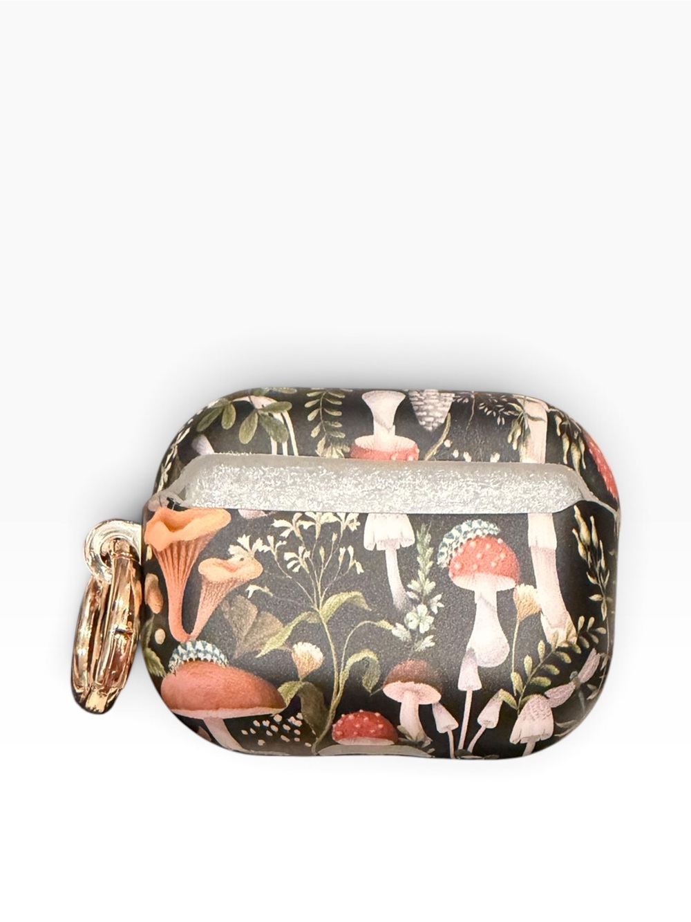 New- Floral Mushroom Pattern Protective AirPods Case - Black